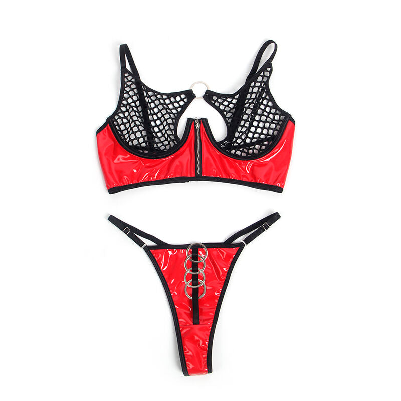 SUBBLIME - 955540 RED PATENT LEATHER MESH ZIPPER BRA SET L/XL - 6