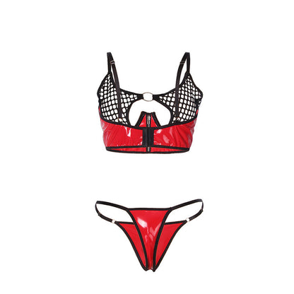 SUBBLIME - 955540 RED PATENT LEATHER BRA WITH ZIPPER AND MESH BRA L/XL