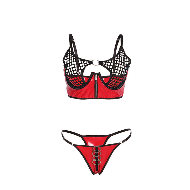 SUBBLIME - 955540 RED PATENT LEATHER MESH ZIPPER BRA SET L/XL - 4