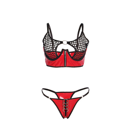 SUBBLIME - 955540 RED PATENT LEATHER MESH ZIPPER BRA SET L/XL - 4