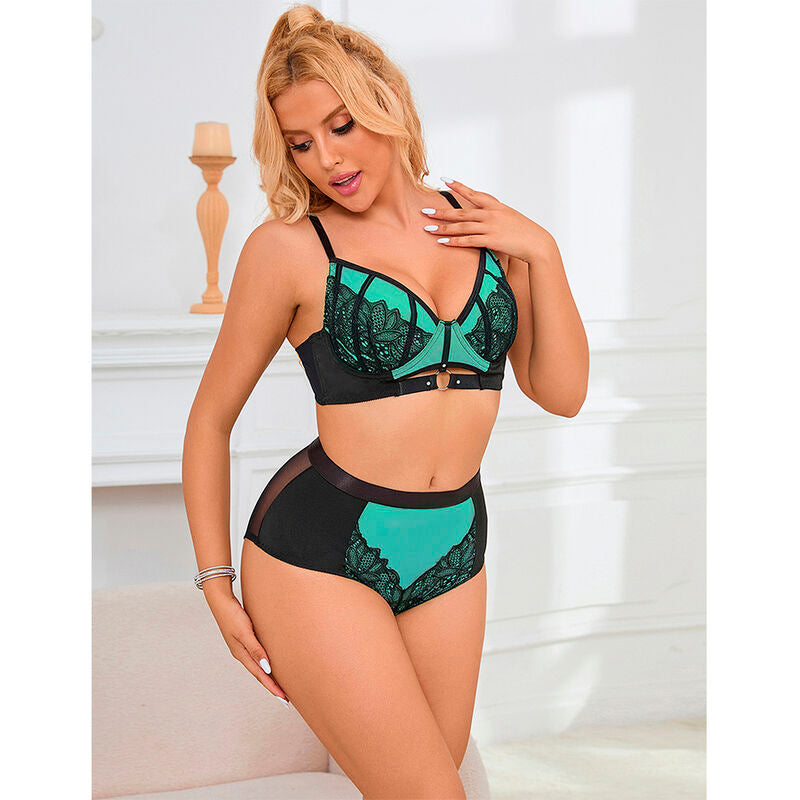 SUBBLIME - 955557 GREEN PATENT LEATHER MESH ZIPPER BRA SET S/M - 6