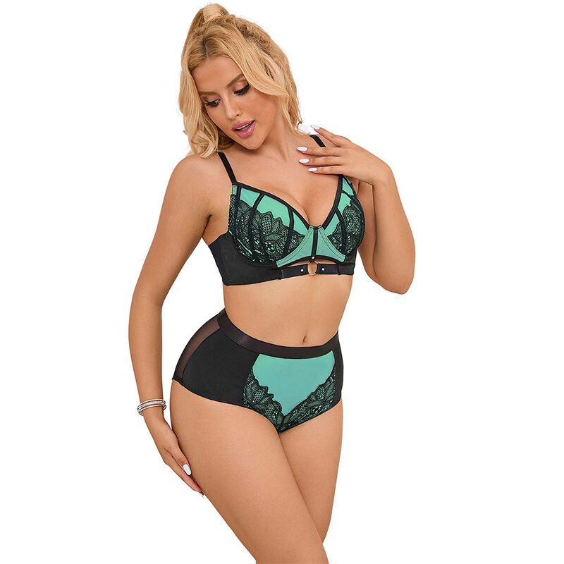 SUBBLIME - 955557 GREEN PATENT LEATHER MESH ZIPPER BRA SET S/M - 10