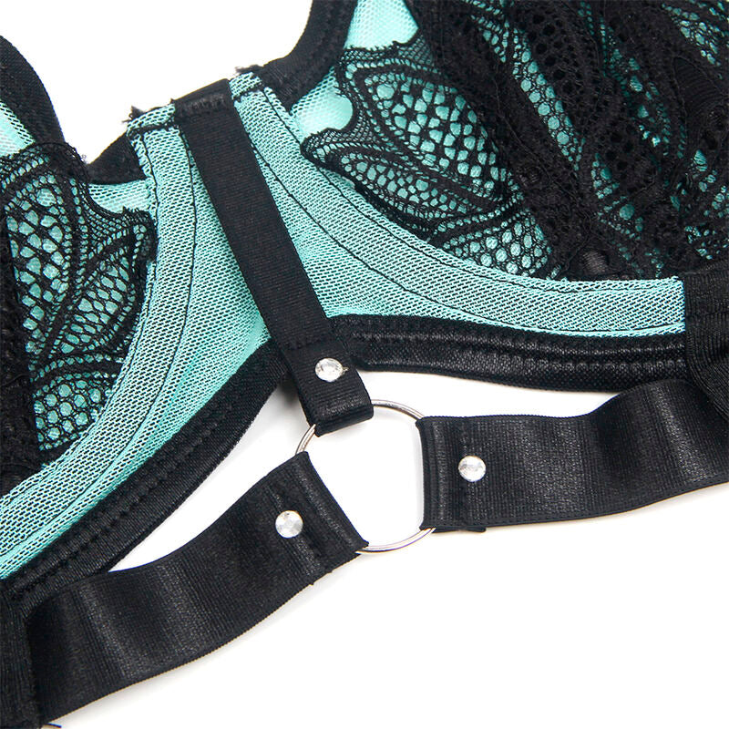 SUBBLIME - 955564 GREEN PATENT LEATHER BRA WITH MESH ZIP L/XL