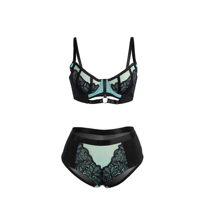 SUBBLIME - 955564 GREEN PATENT LEATHER MESH ZIPPER BRA SET L/XL - 9