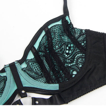 SUBBLIME - 955564 GREEN PATENT LEATHER MESH ZIPPER BRA SET L/XL - 11