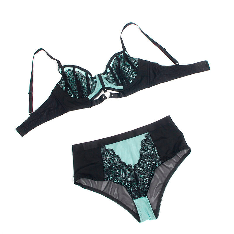 SUBBLIME - 955557 GREEN PATENT LEATHER MESH ZIPPER BRA SET S/M - 12