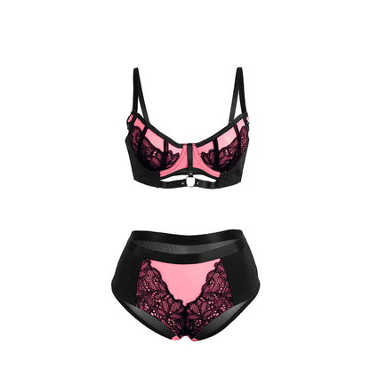 SUBBLIME - 955571 PINK PATENT LEATHER MESH ZIPPER BRA SET S/M - 10