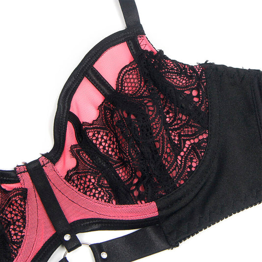 SUBBLIME - 955571 PINK PATENT LEATHER MESH ZIPPER BRA SET S/M - 1