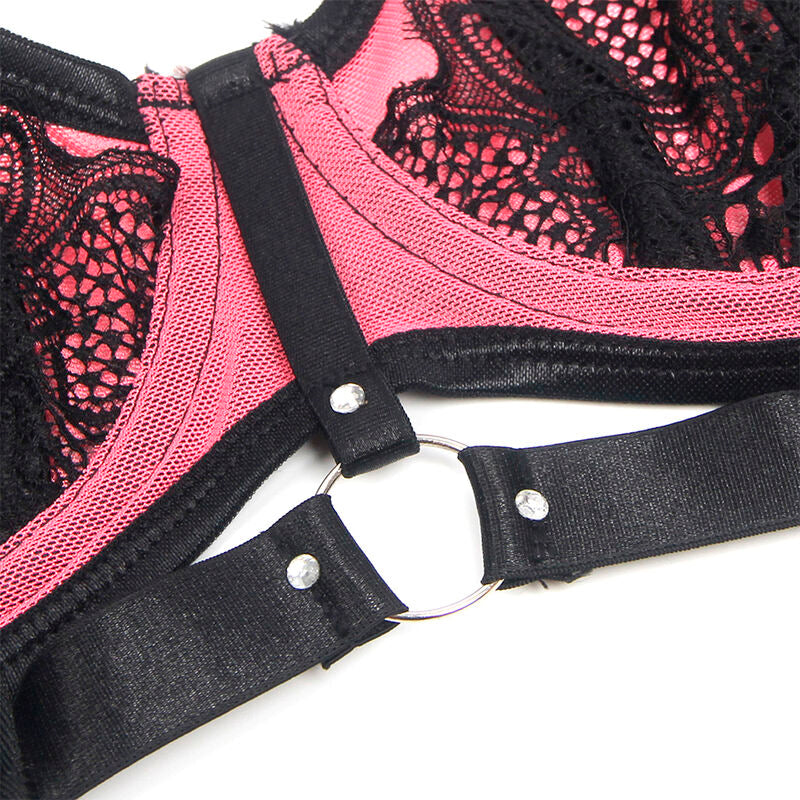 SUBBLIME - 955571 PINK PATENT LEATHER MESH ZIPPER BRA SET S/M - 3