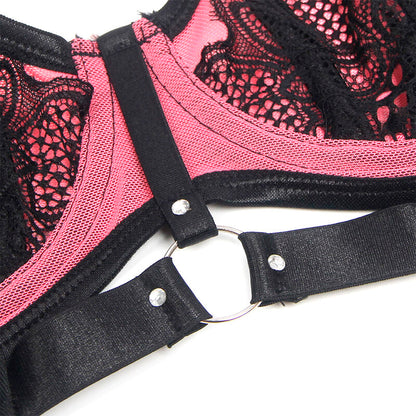 SUBBLIME - 955571 PINK PATENT LEATHER MESH ZIPPER BRA SET S/M - 3