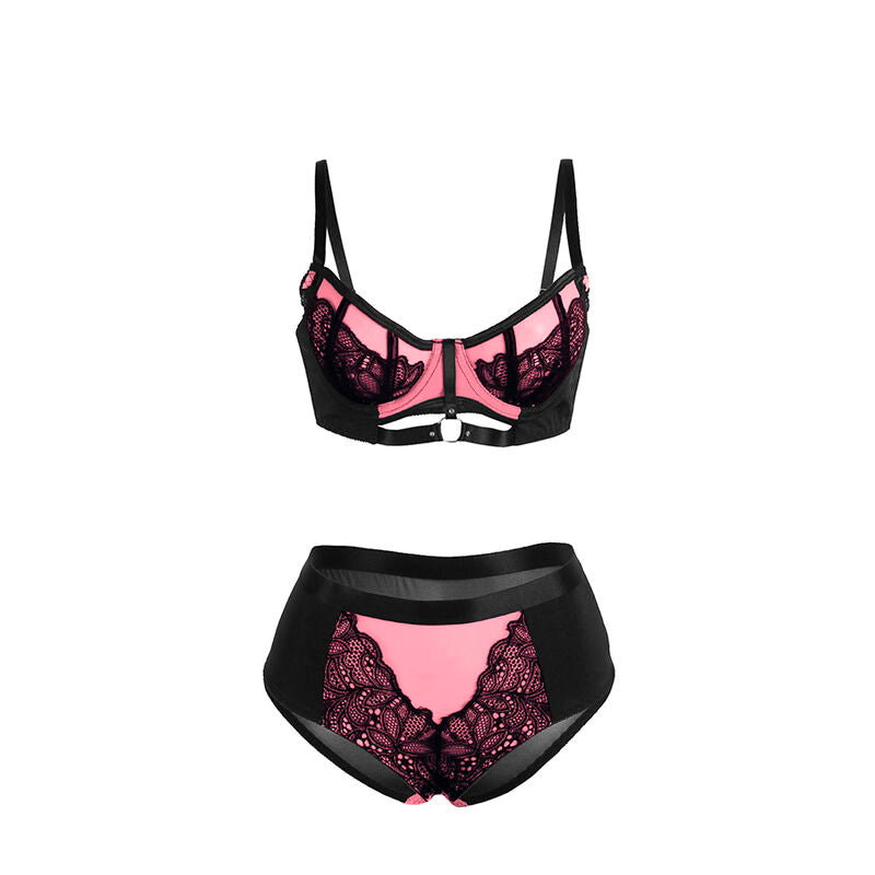 SUBBLIME - 955588 PINK PATENT BRA SET WITH MESH ZIP L/XL