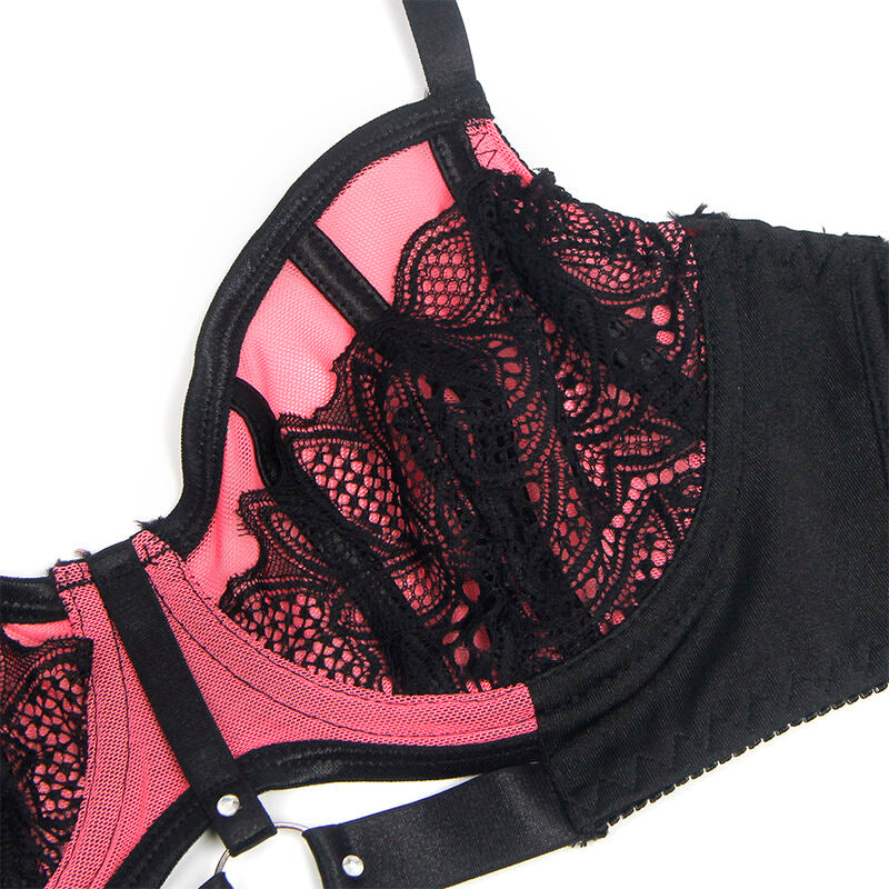 SUBBLIME - 955588 PINK PATENT BRA SET WITH MESH ZIP L/XL