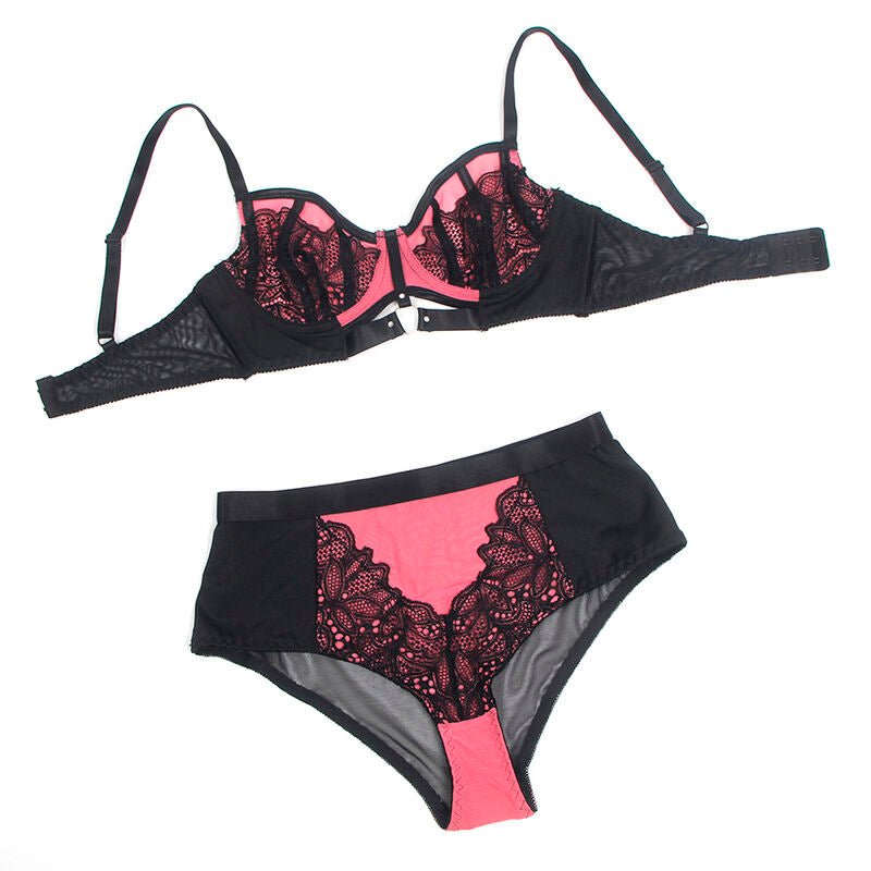 SUBBLIME - 955588 PINK PATENT LEATHER MESH ZIPPER BRA SET L/XL - 10