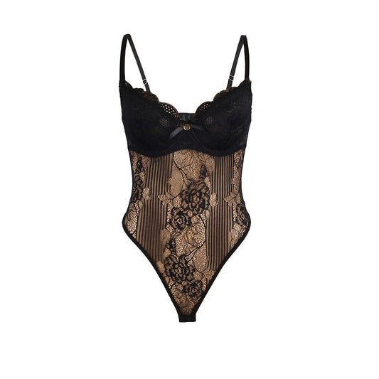 SUBBLIME - 955618 BLACK LOWER CLOSURE LACE BODYSUIT S/M