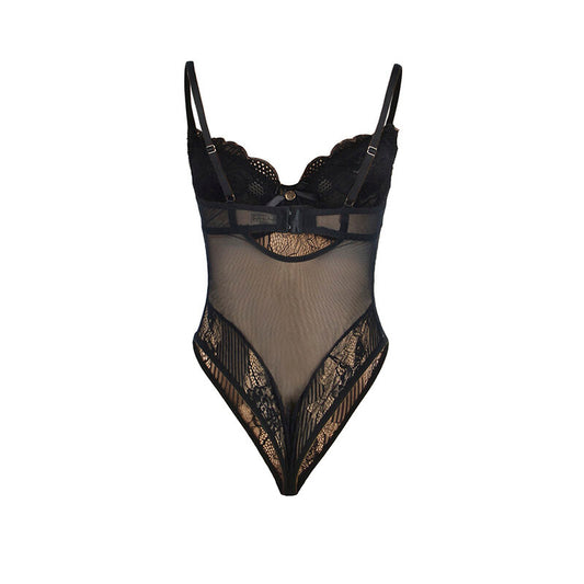 SUBBLIME - 955625 LACE BODYSUIT WITH BOTTOM CLOSURE BLACK L/XL - 1