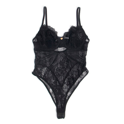 SUBBLIME - 955618 BLACK LOWER CLOSURE LACE BODYSUIT S/M