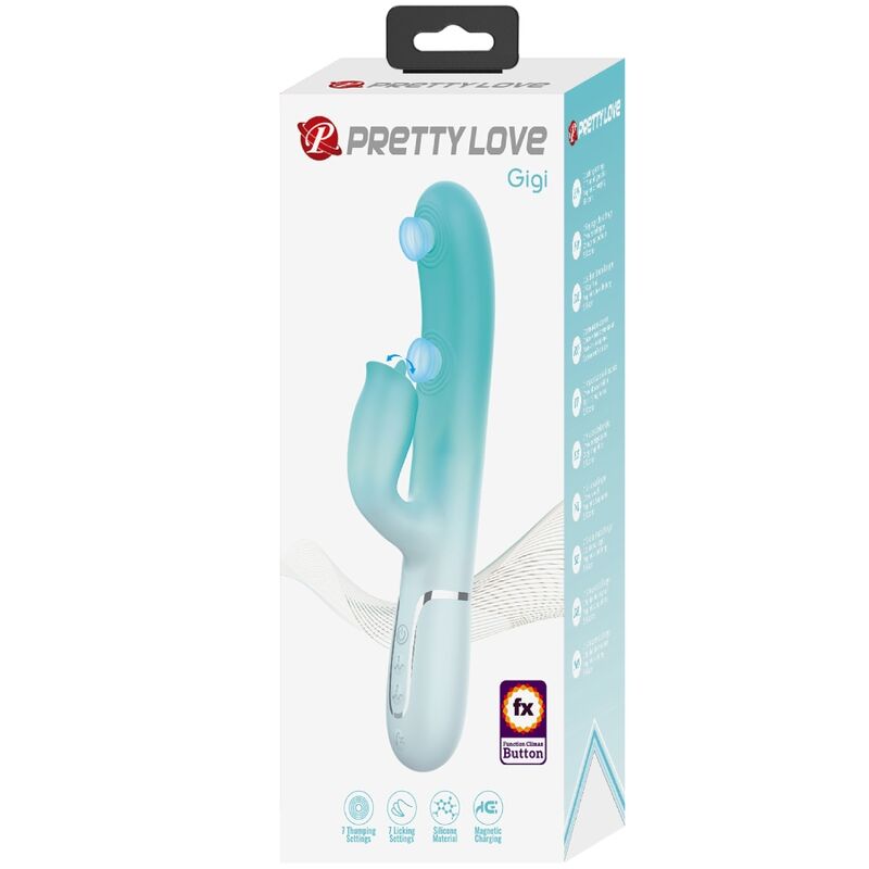 PRETTY LOVE - GIGI MULTIFUNCTIONAL RABBIT VIBRATOR, AQUA GREEN
