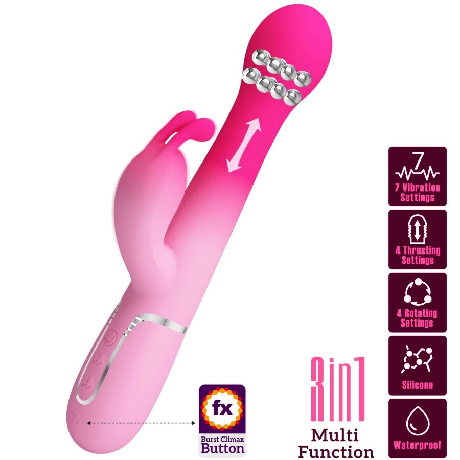 PRETTY LOVE - DEJON 3 IN 1 MULTIFUNCTION RABBIT VIBRATOR PINK - 1