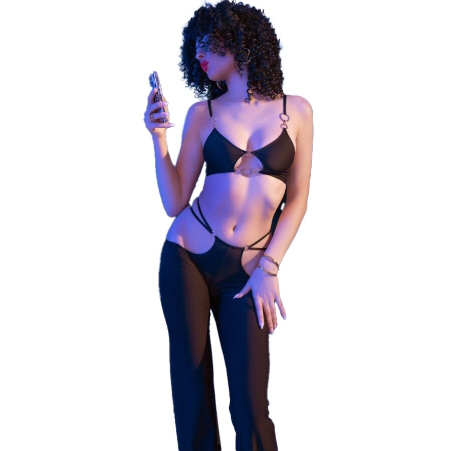 CHILIROSE - CR 4851 BLACK TOP AND LEGGINGS SET WITH GOLDEN ACCESSORIES L - S - 6