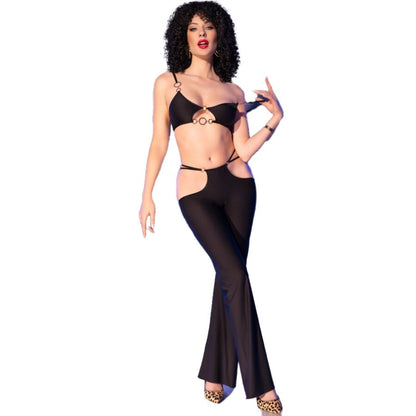 CHILIROSE - CR 4851 BLACK TOP AND LEGGINGS SET WITH GOLDEN ACCESSORIES L - M - 13