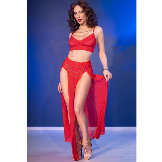 CHILIROSE - CR 4850 RED TOP AND LEGGINGS SET WITH GOLDEN ACCESSORIES S