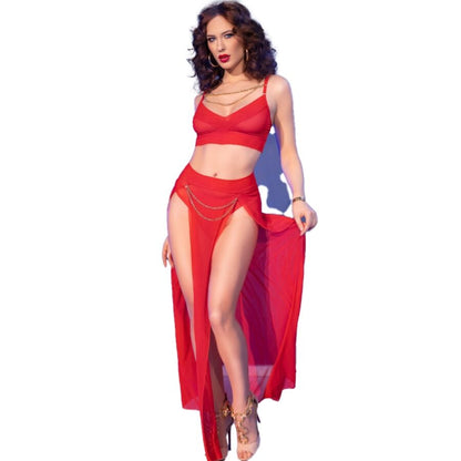 CHILIROSE - CR 4850 RED TOP AND LEGGINGS SET WITH GOLDEN ACCESSORIES S - XL - 17