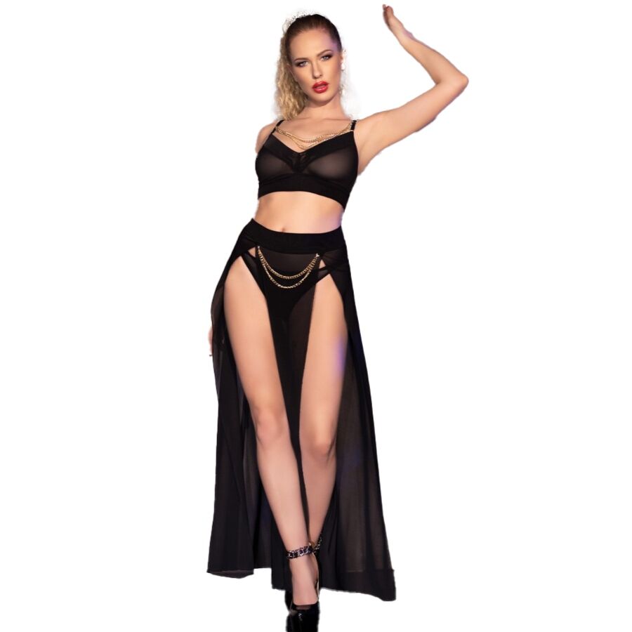 CHILIROSE - CR 4672 BLACK TOP SKIRT AND THONG WITH GOLDEN CHAINS XL - M - 11