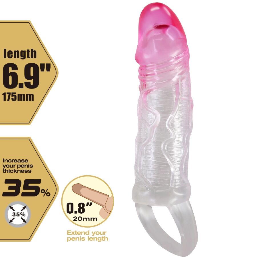 PRETTY LOVE - ODES REALISTIC 2 CM ENLARGEMENT SHEATH FOR PENIS PINK - 3