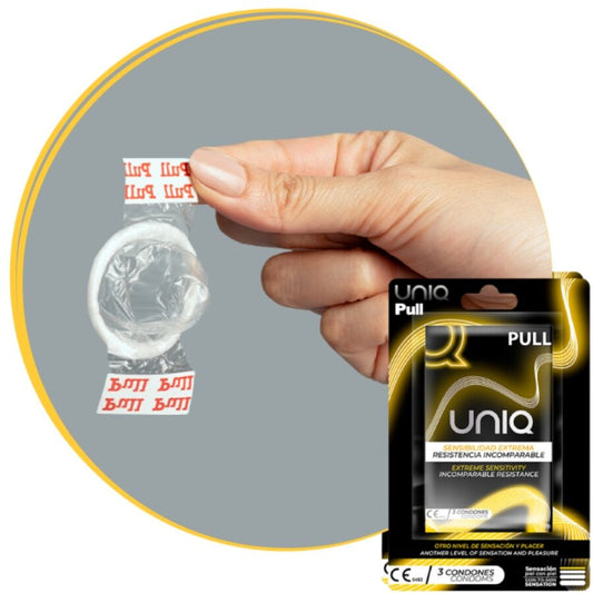 UNIQ - PULL LATEX FREE CONDOMS WITH STRIPS 3 UNITS - 1