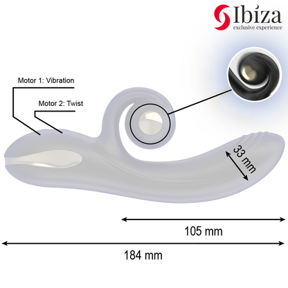 IBIZA - TWISTER VIBRATOR WITH CURVED STIMULATOR AND VIBRO-ROTATION