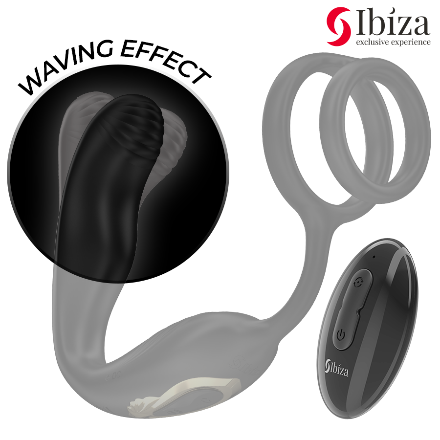 IBIZA - WIGGLE REMOTE CONTROLLED ROTATING BUTTER PLUG WITH PERINEAL VIBRATION AND PENIS EXTENSION RINGS