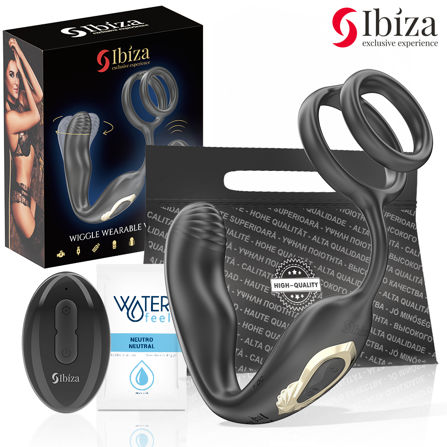 IBIZA - WIGGLE REMOTE CONTROLLED ROTATING BUTTER PLUG WITH PERINEAL VIBRATION AND PENIS EXTENSION RINGS