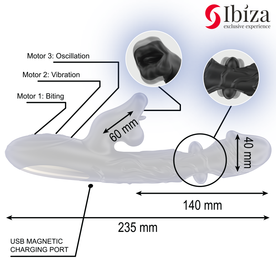 IBIZA - VIBRATOR AND CLITORAL STIMULATOR WITH BITE AND ROTATION EFFECT