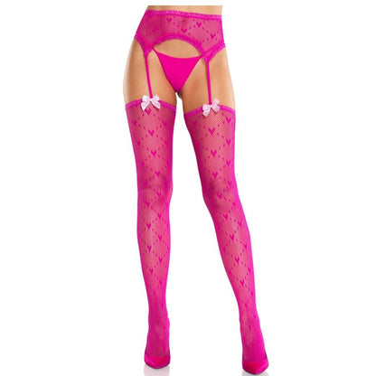 LEG AVENUE - MAGENTA HEART-SHAPED STOCKINGS WITH GARTERS