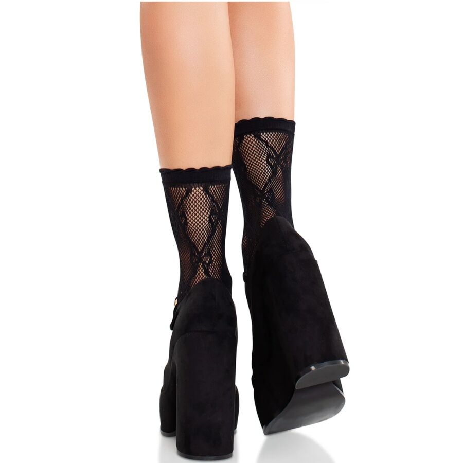 LEG AVENUE - BLACK LACE BOW LACE SOCKS
