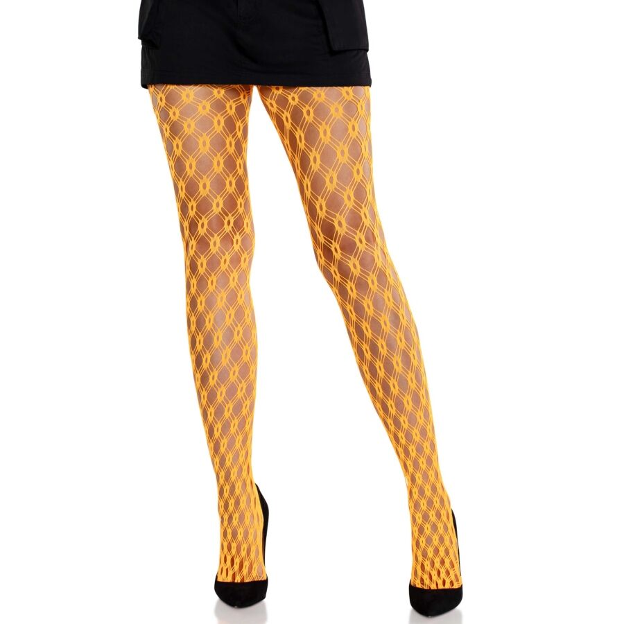 LEG AVENUE - NEON ORANGE EYELETED LACE TIGHTS