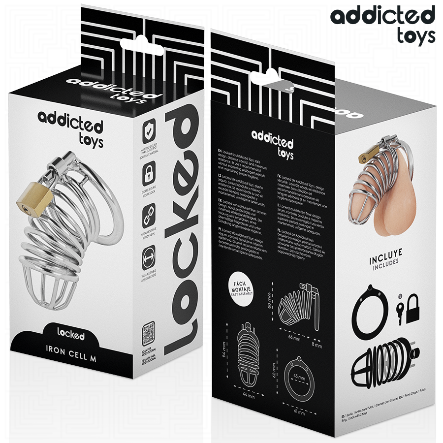ADDICTED TOYS LOCKED - METAL PENIS CAGE WITH IRON CELLS SIZE M