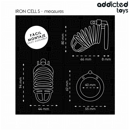 ADDICTED TOYS LOCKED - METAL PENIS CAGE WITH IRON CELLS 4 CM SIZE S