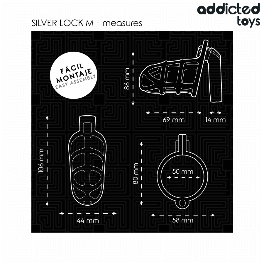 ADDICTED TOYS LOCKED - SILVER LOCKABLE PENIS CAGE SIZE M