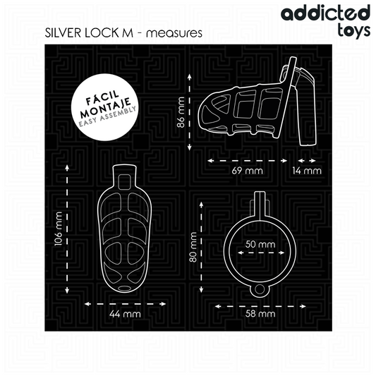ADDICTED TOYS LOCKED - SILVER LOCKABLE PENIS CAGE SIZE M