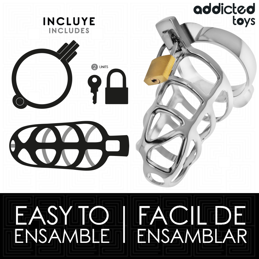 ADDICTED TOYS LOCKED - SILVER LOCKABLE PENIS CAGE SIZE M