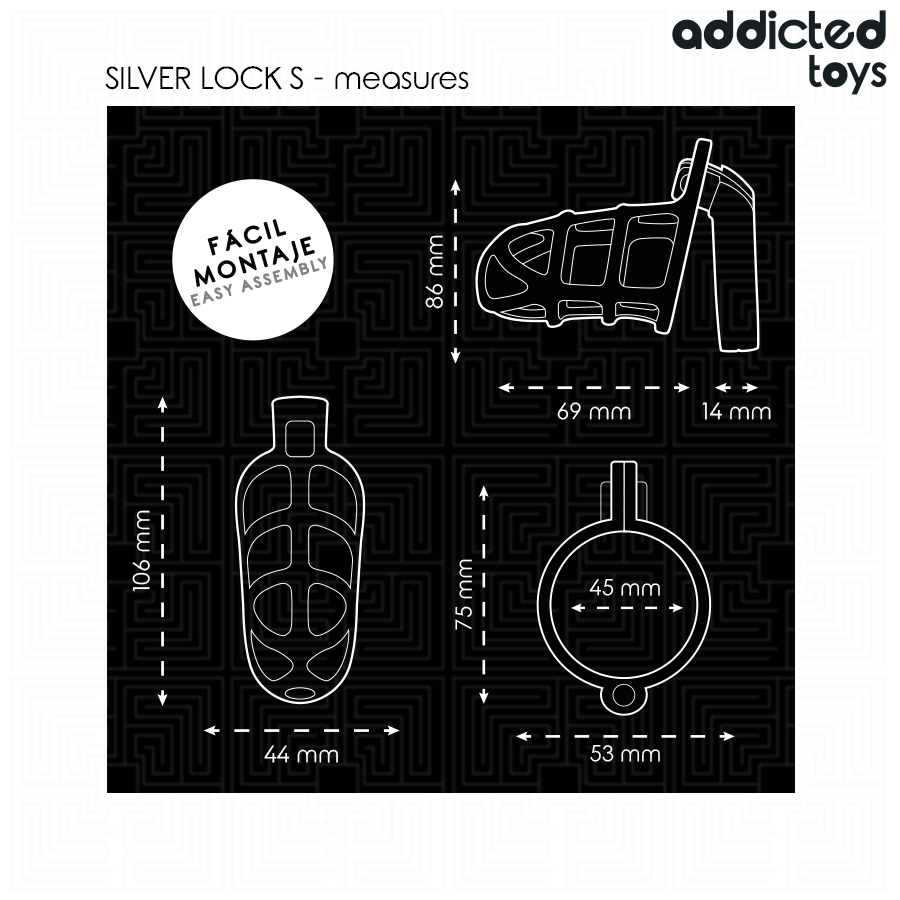 ADDICTED TOYS LOCKED - SILVER LOCKING METAL PENIS CAGE SIZE S