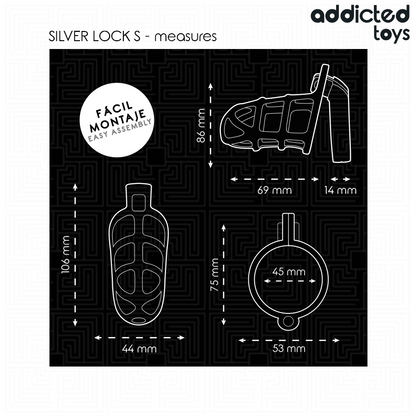 ADDICTED TOYS LOCKED - SILVER LOCKING METAL PENIS CAGE SIZE S