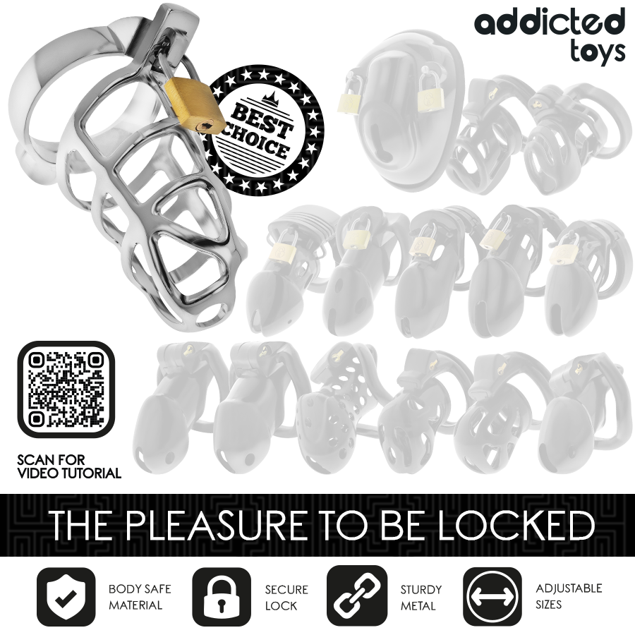 ADDICTED TOYS LOCKED - SILVER LOCKING METAL PENIS CAGE SIZE S