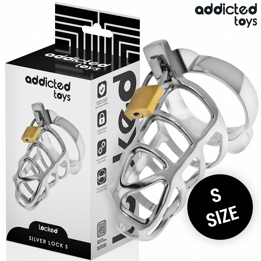 ADDICTED TOYS LOCKED - SILVER LOCKING METAL PENIS CAGE SIZE S