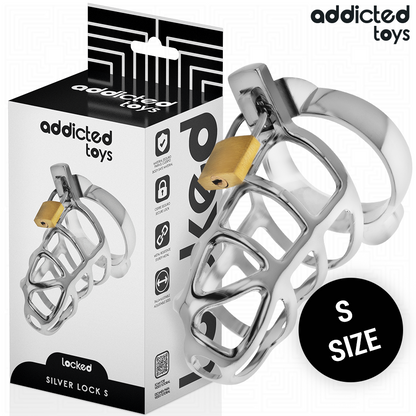 ADDICTED TOYS LOCKED - SILVER LOCKING METAL PENIS CAGE SIZE S
