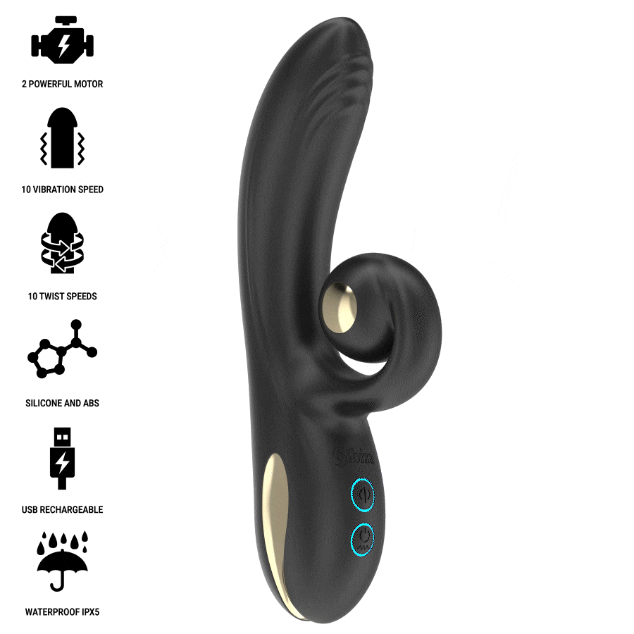 IBIZA - TWISTER VIBRATOR WITH CURVED STIMULATOR AND VIBRO-ROTATION
