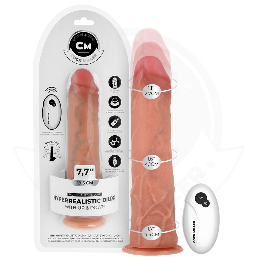 COCK MILLER - HYPER-REALISTIC DILDO WITH SUCTION CUP AND REMOTE CONTROL THRUSTING 19.5 CM