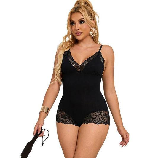 SUBBLIME - BLACK FLORAL LACE DETAIL TEDDY S/M - 1