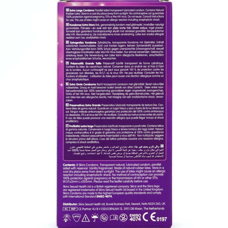SKINS - EXTRA LARGE PREMIUM CONDOMS 8-PACK
